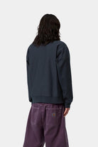Carhartt WIP Half Zip American Script Sweatshirt-Deep Night Deep Night model front view