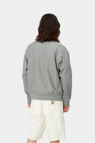 Carhartt WIP Half Zip American Script Sweat-Grey Heather Grey Heather model front view
