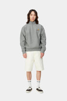 Carhartt WIP Half Zip American Script Sweat-Grey Heather Grey Heather detail view