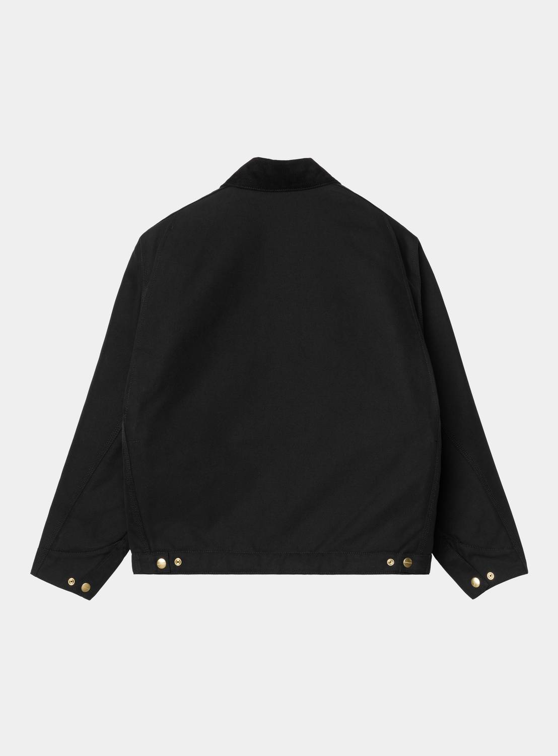 Carhartt WIP OG Detroit Jacket in Black / Black, back view with snap-adjustable hem and cuffs visible.