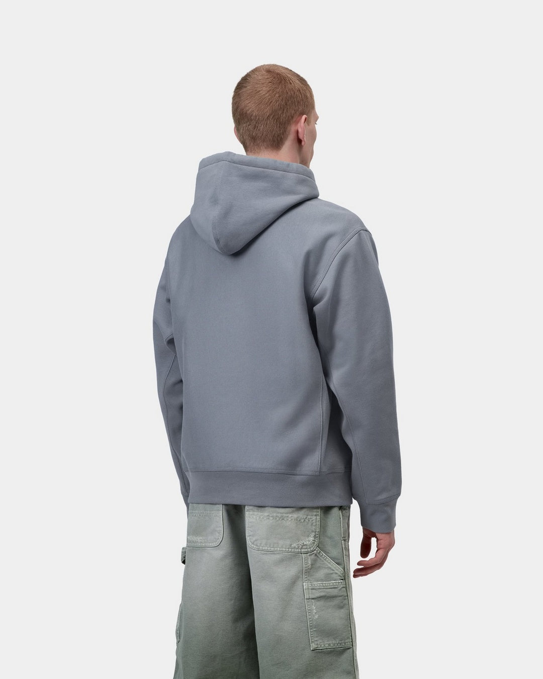 Carhartt WIP Hooded American Script Sweat-Shady Blue Shady Blue model front view