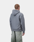 Carhartt WIP Hooded American Script Sweat-Shady Blue Shady Blue model front view