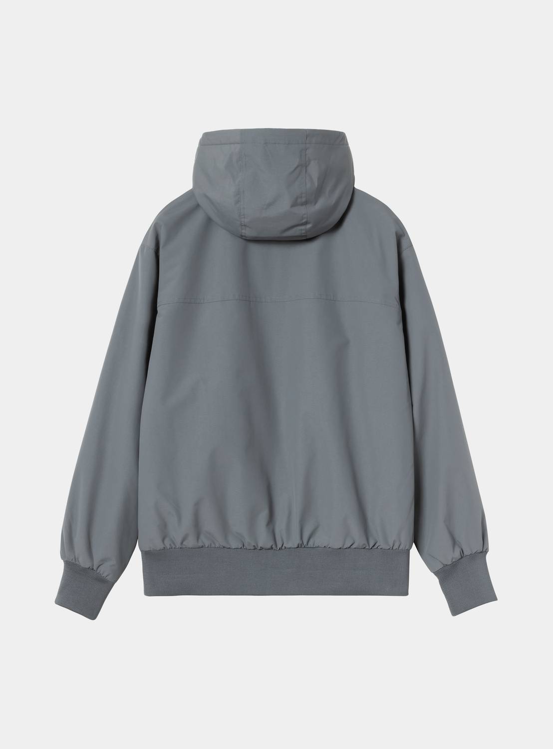 Back view of the Carhartt WIP Hooded Sail Jacket in Styx / White, showing the attached hood, a horizontal yoke seam across the upper back, and rib-knit cuffs and hem.