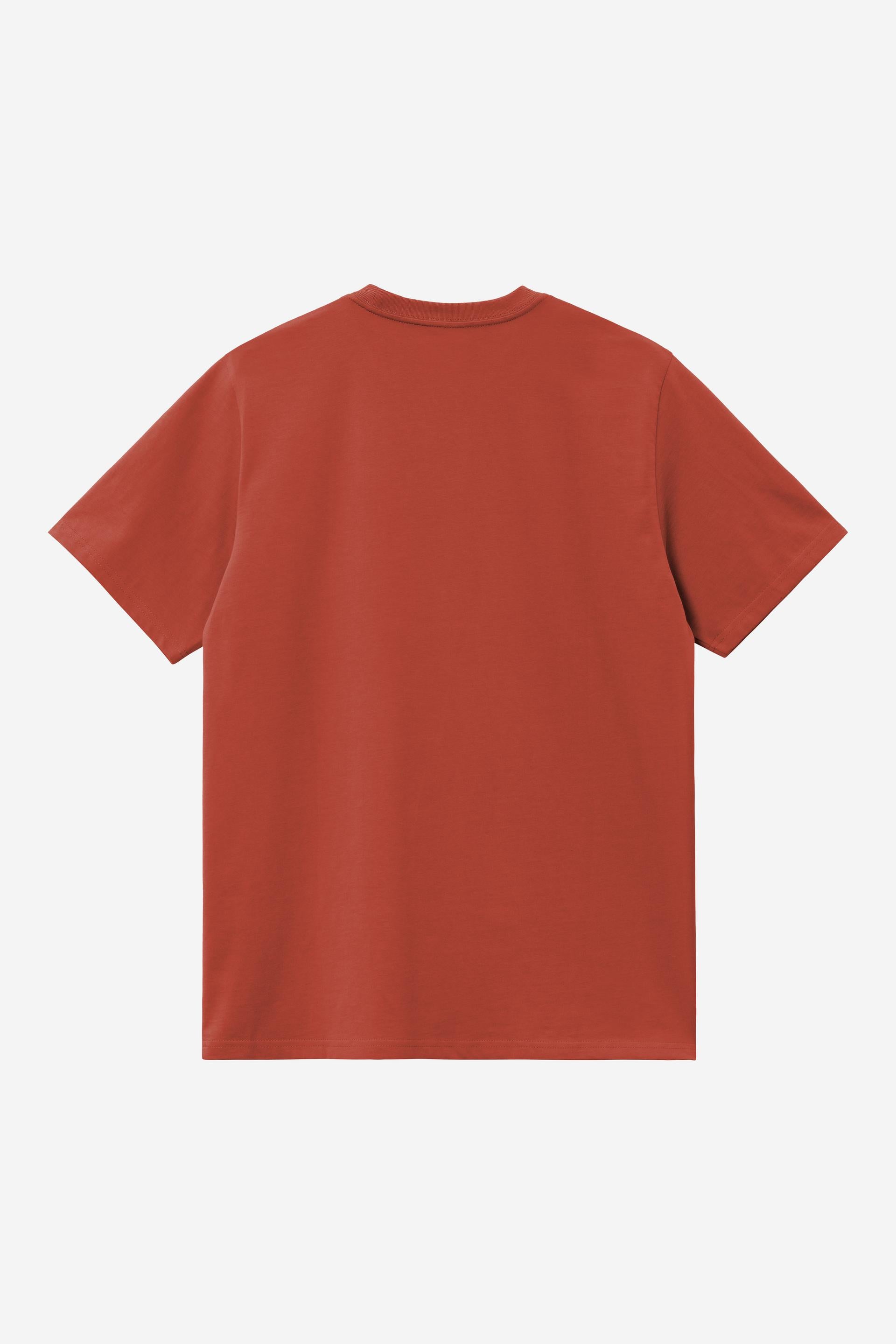 Carhartt WIP Short Sleeve American Script T-Shirt-Oxide Red Oxide Red model front view