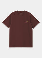 Carhartt WIP S/S American Script T-Shirt in Amarone, front view, with small chest logo embroidery.