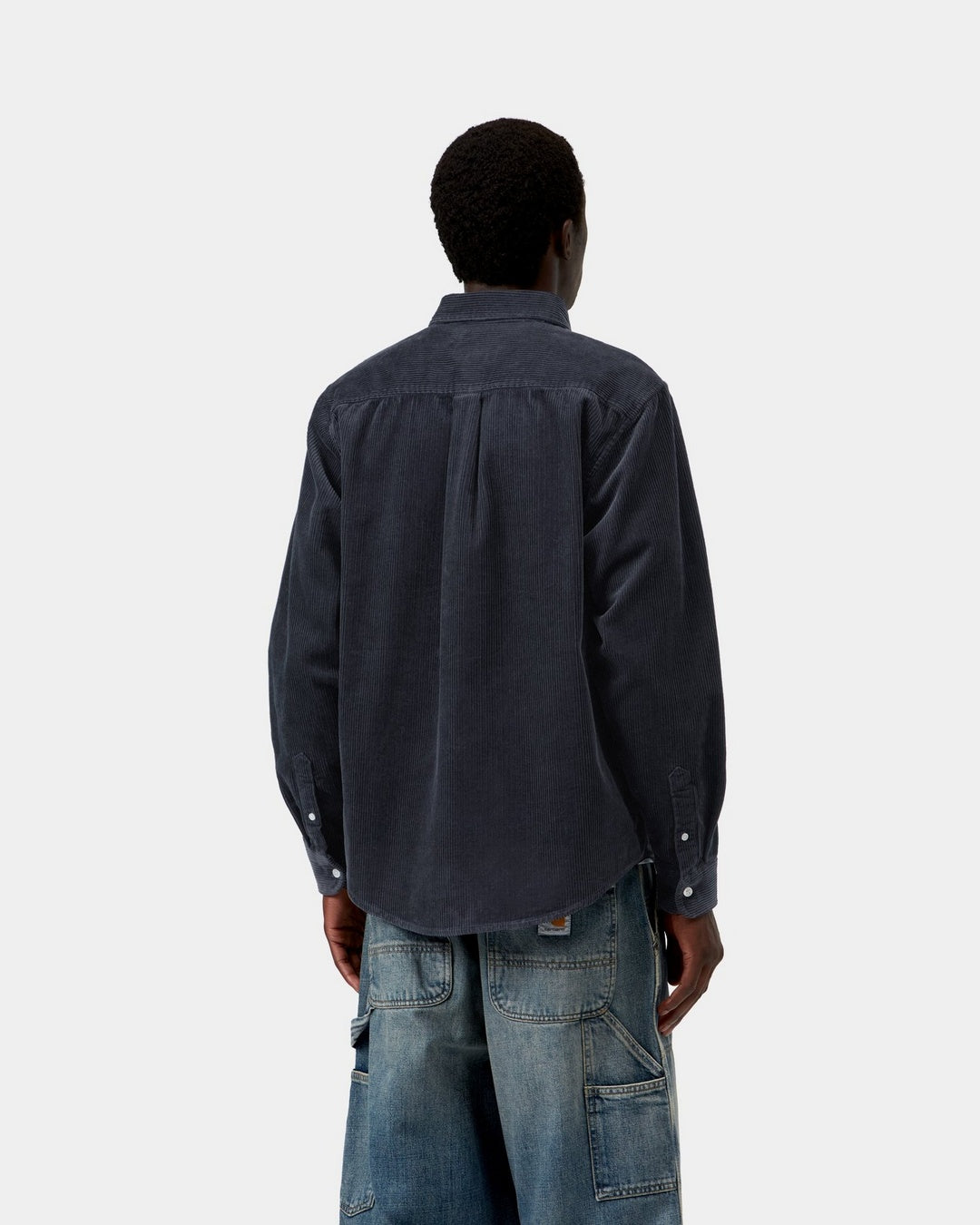 Carhartt WIP Madison Cord Shirt in Dark Navy back model view