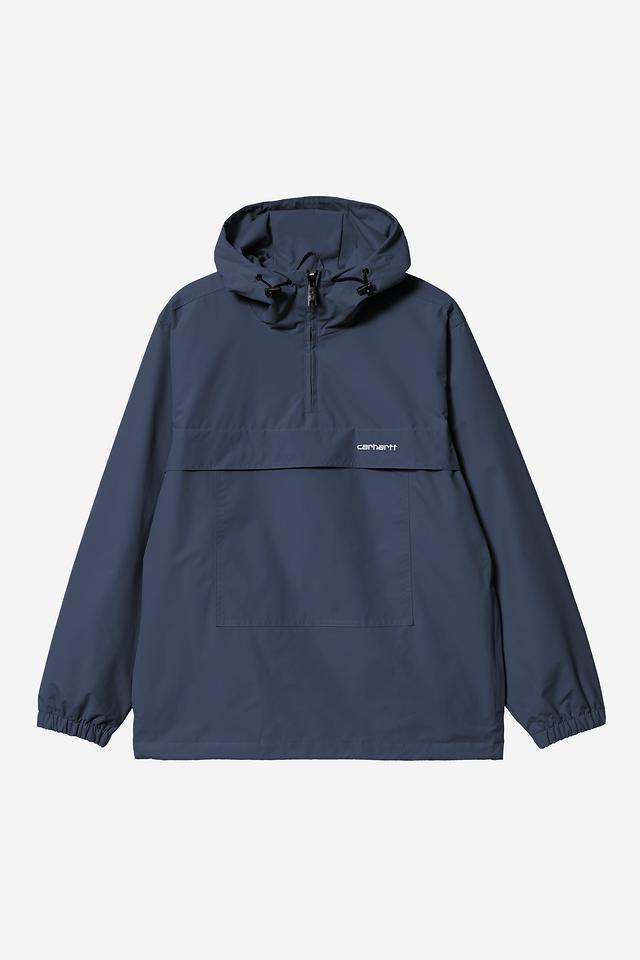 Navy blue jacket with Carhartt logo on a light gray background