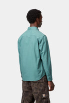 Carhartt WIP L/S Bolton Shirt-Silver Pine Silver Pine model front view