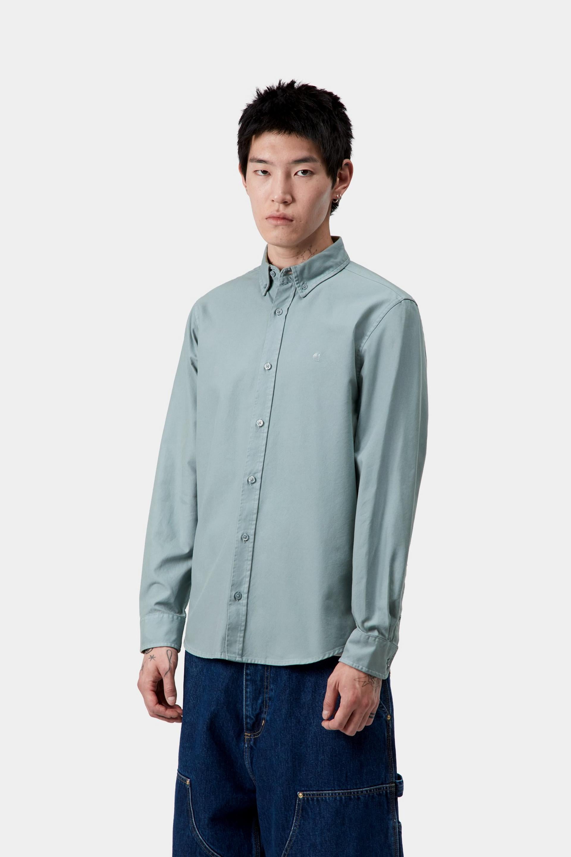 Men's Long Sleeve Bolton Shirt-Citadel-Model Wearing Shirt With Closer View of Shirt