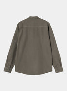 Back view of Carhartt WIP L/S Bolton Shirt in Shungite, showing the buttoned cuffs and curved hem.