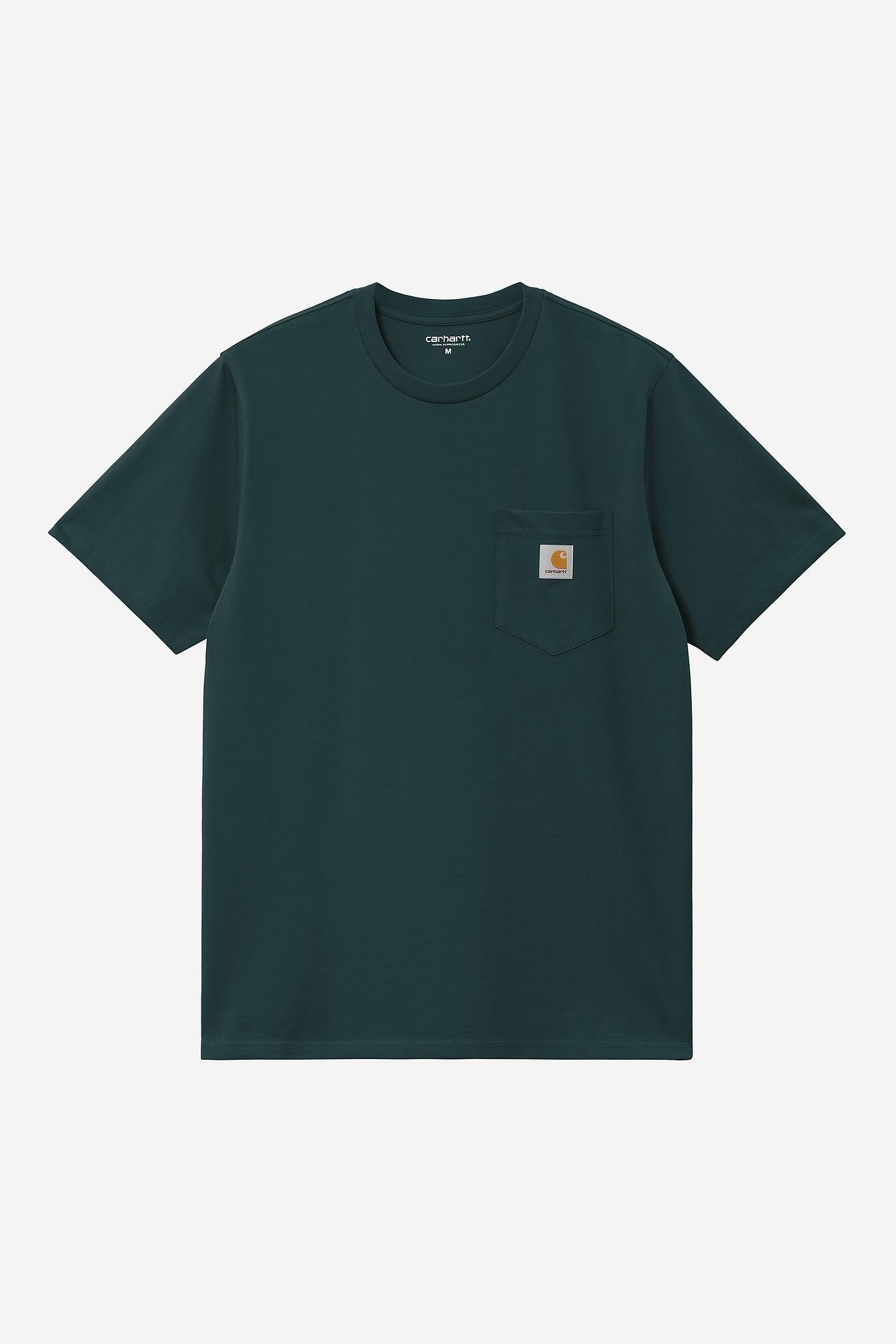 Dark green t-shirt with a pocket on a white background