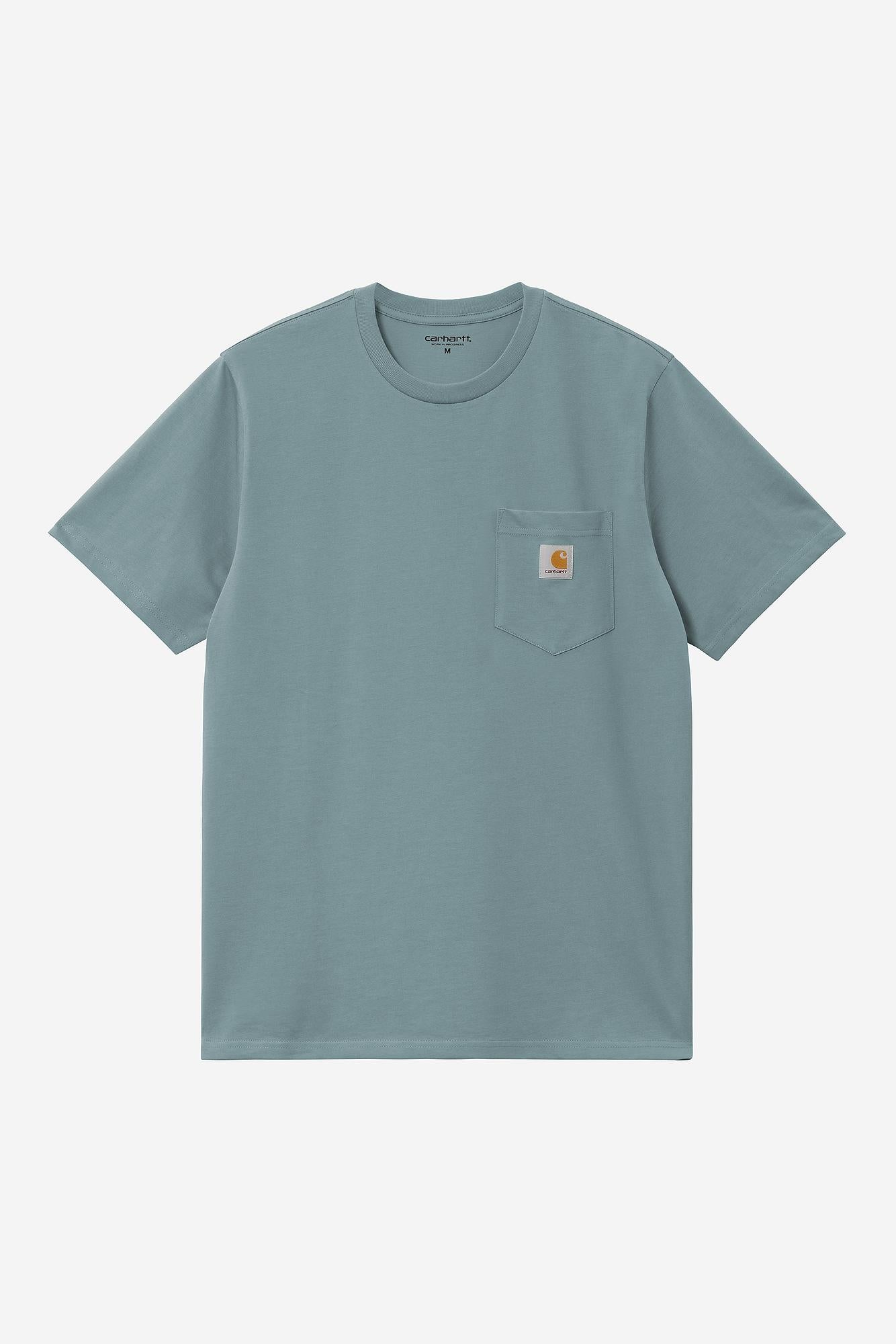 Light blue t-shirt with a pocket on a white background