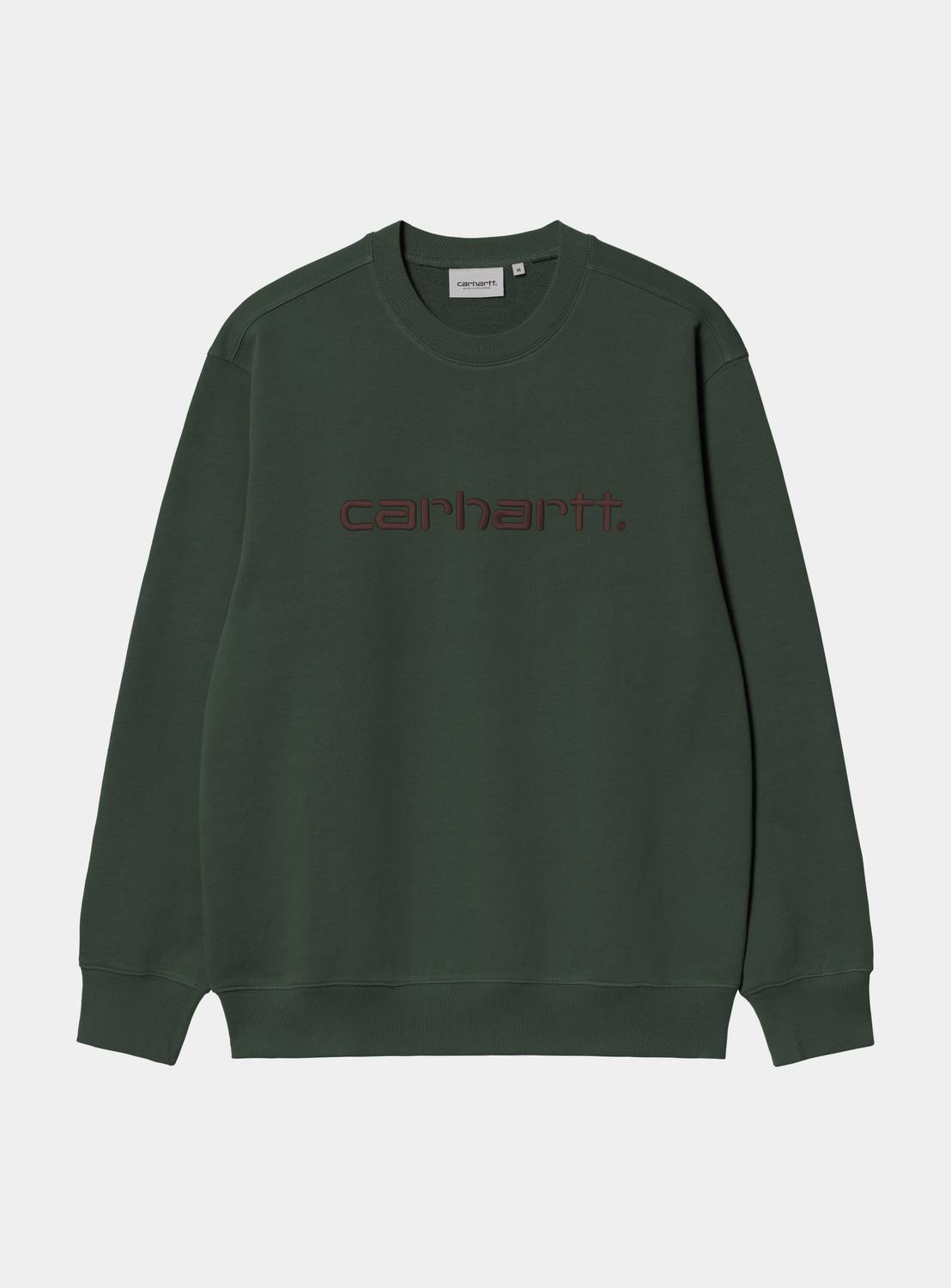 Carhartt WIP Carhartt Sweatshirt in Dark Scarab / Palisander, front view with embroidered logo on chest