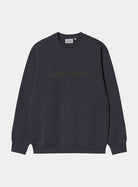 Carhartt WIP Carhartt Sweatshirt in Dark Navy / Dark Scarab, front view, with embroidered logo on chest
