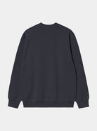 Carhartt WIP sweatshirt in Dark Navy / Dark Scarab, back view, with ribbed collar, cuffs and hem.