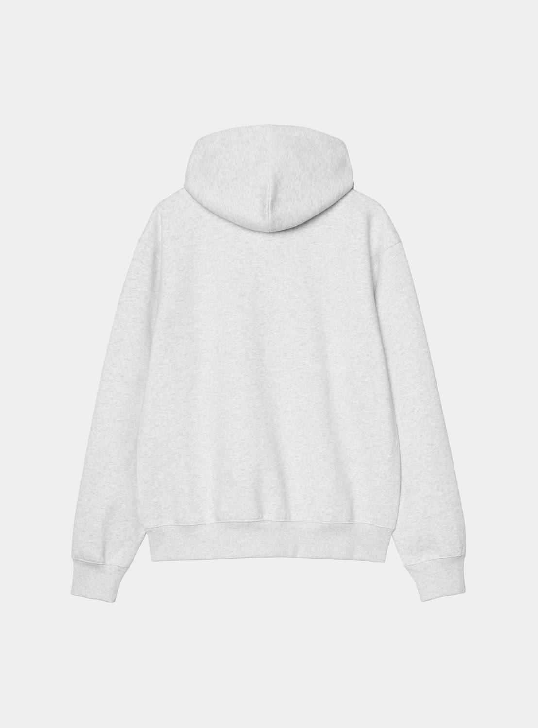 Carhartt WIP Hooded Carhartt Sweatshirt in Ash Heather / Graphite, back view, with hood, long sleeves and ribbed hem and cuffs.