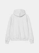 Carhartt WIP Hooded Carhartt Sweatshirt in Ash Heather / Graphite, back view, with hood, long sleeves and ribbed hem and cuffs.