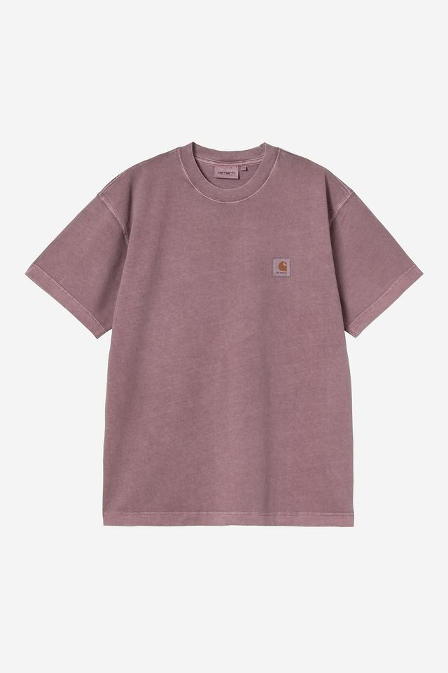 Mauve t-shirt with a brand logo on a white background
