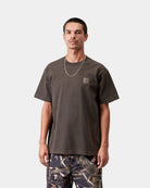 Carhartt WIP S/S Vista T-Shirt in Tobacco, front view, with short sleeves and a Square Label on the left chest, shown on model.