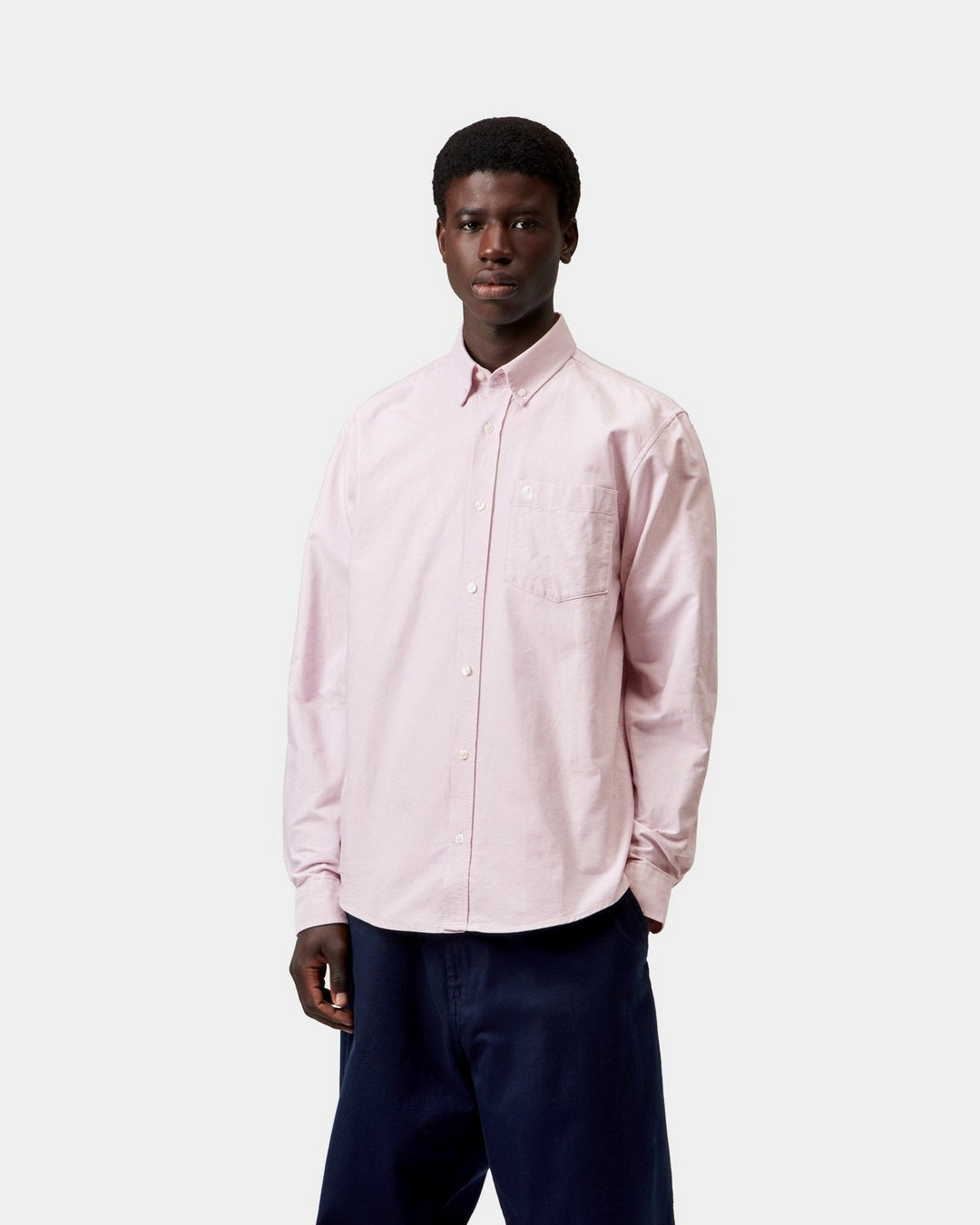 Carhartt WIP L/S C-Logo Shirt-Hortensia / White Hortensia / White front view