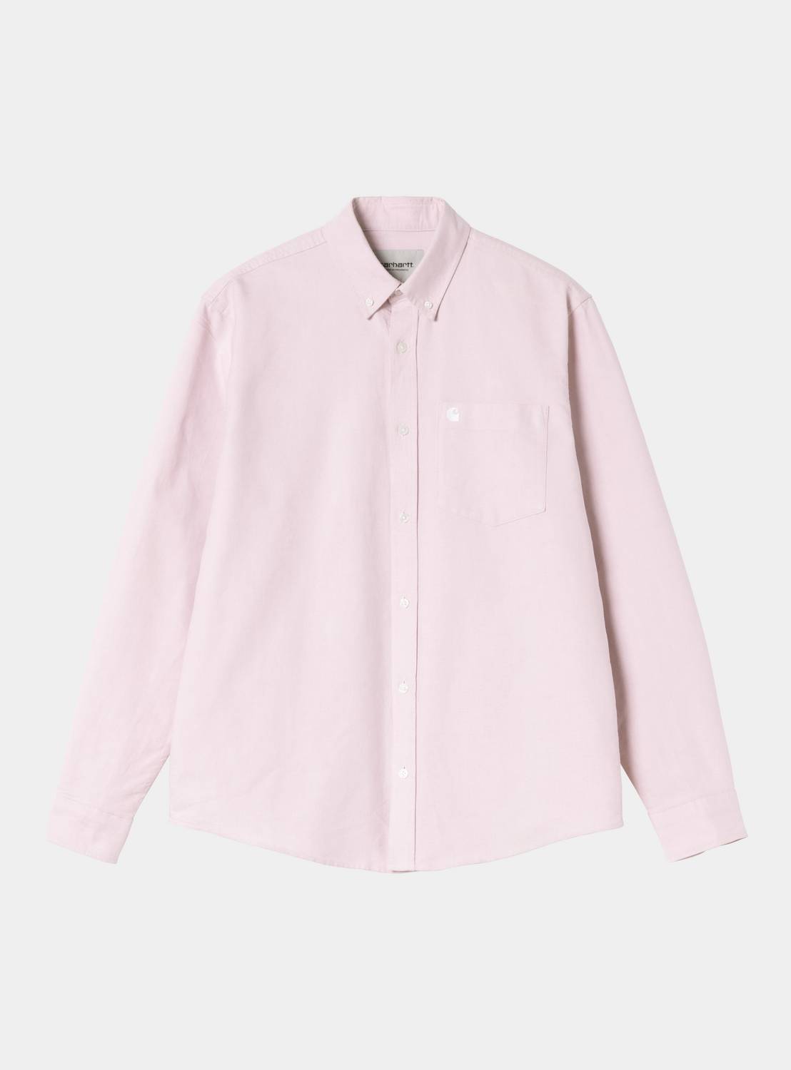 Carhartt WIP L/S C-Logo Shirt in Hortensia / White, front view with button-down collar, chest pocket and long sleeves.
