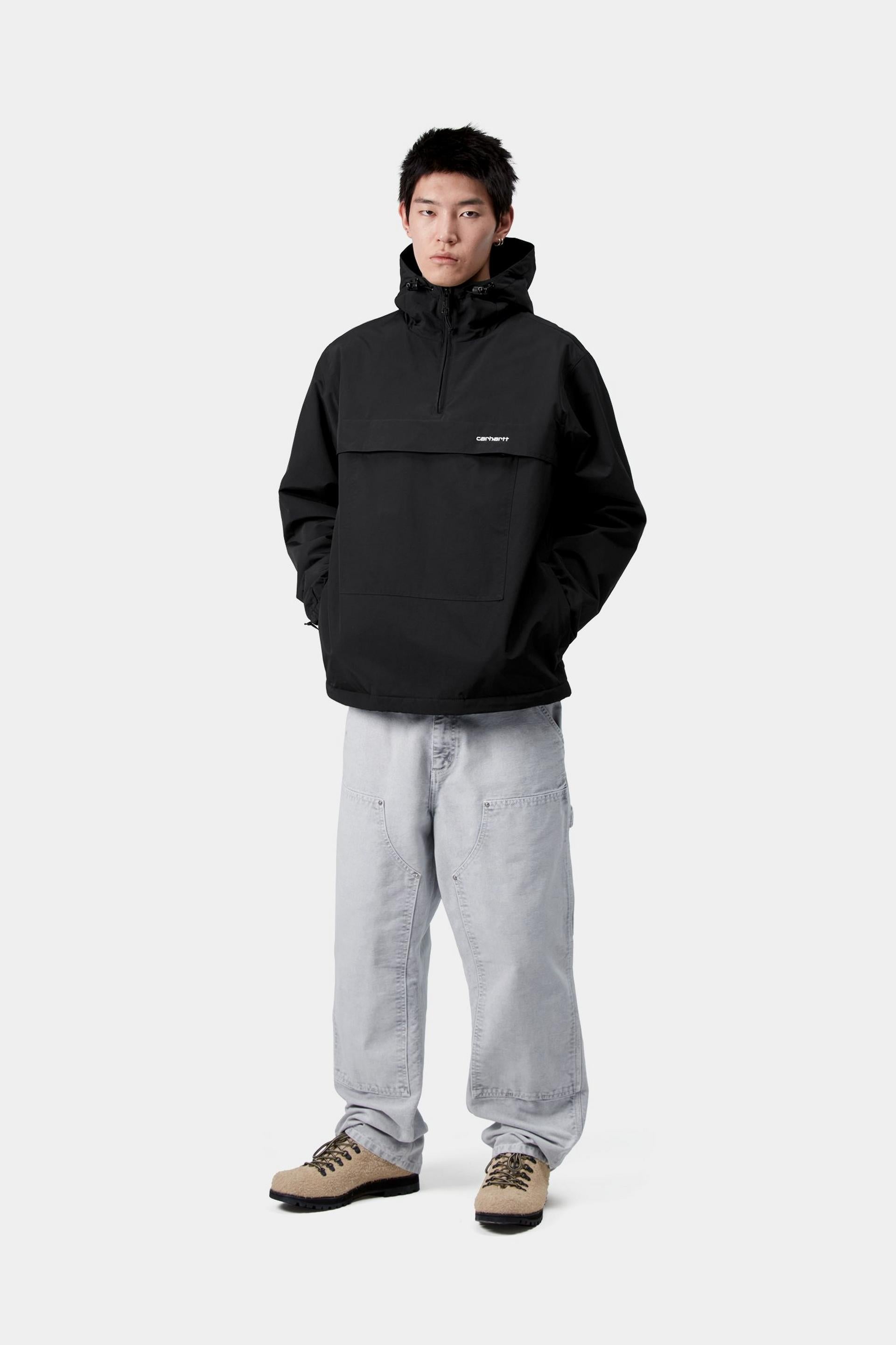 Carhartt WIP Windbreaker Pullover-Black/White Black / White model front view