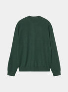 Carhartt WIP Madison Sweater in Dark Scarab / Wax, back view, with ribbed collar, cuffs, and hem.