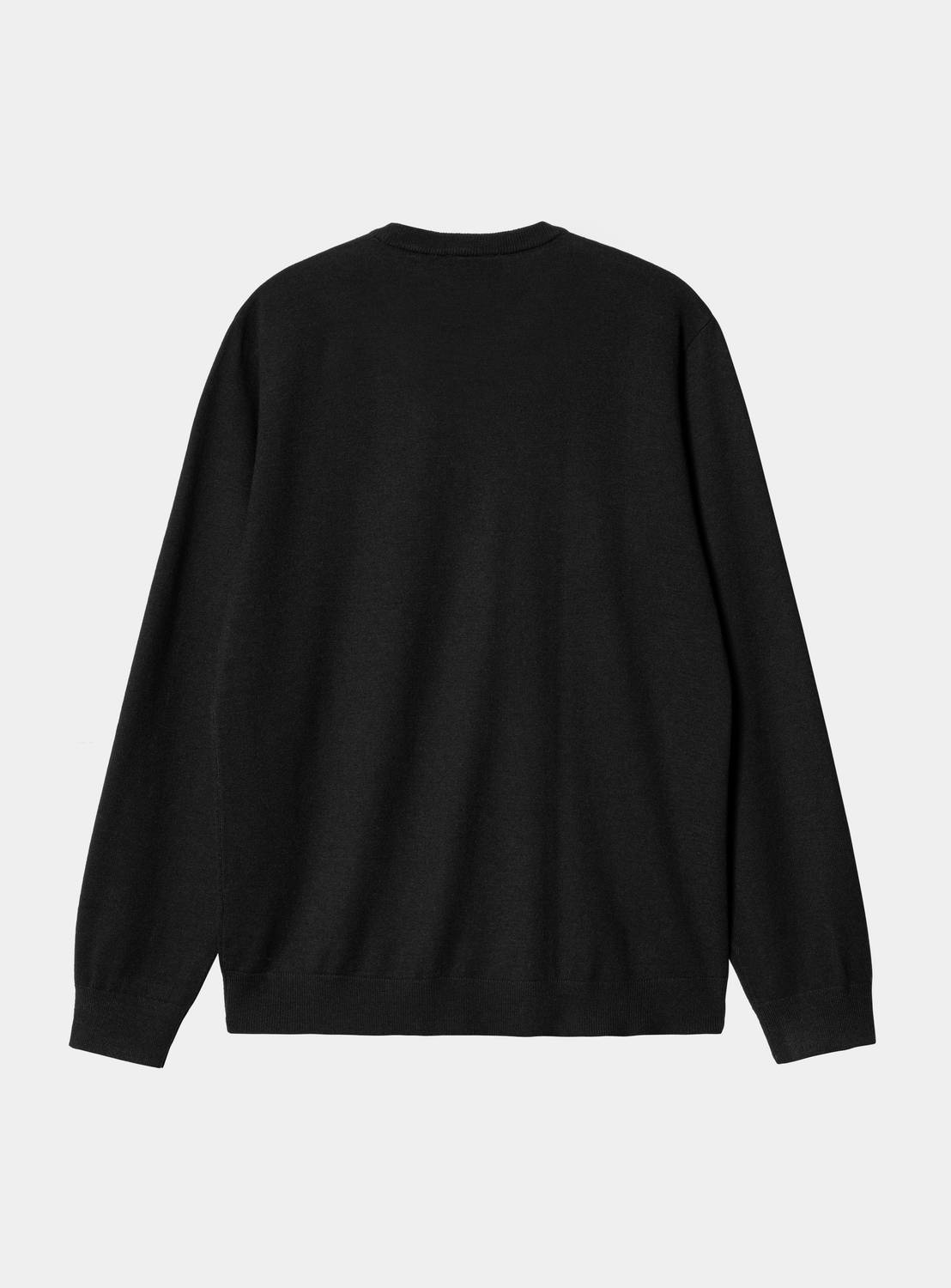 Carhartt WIP Madison Sweater in Black / Wax, back view with long sleeves and ribbed hem and cuffs
