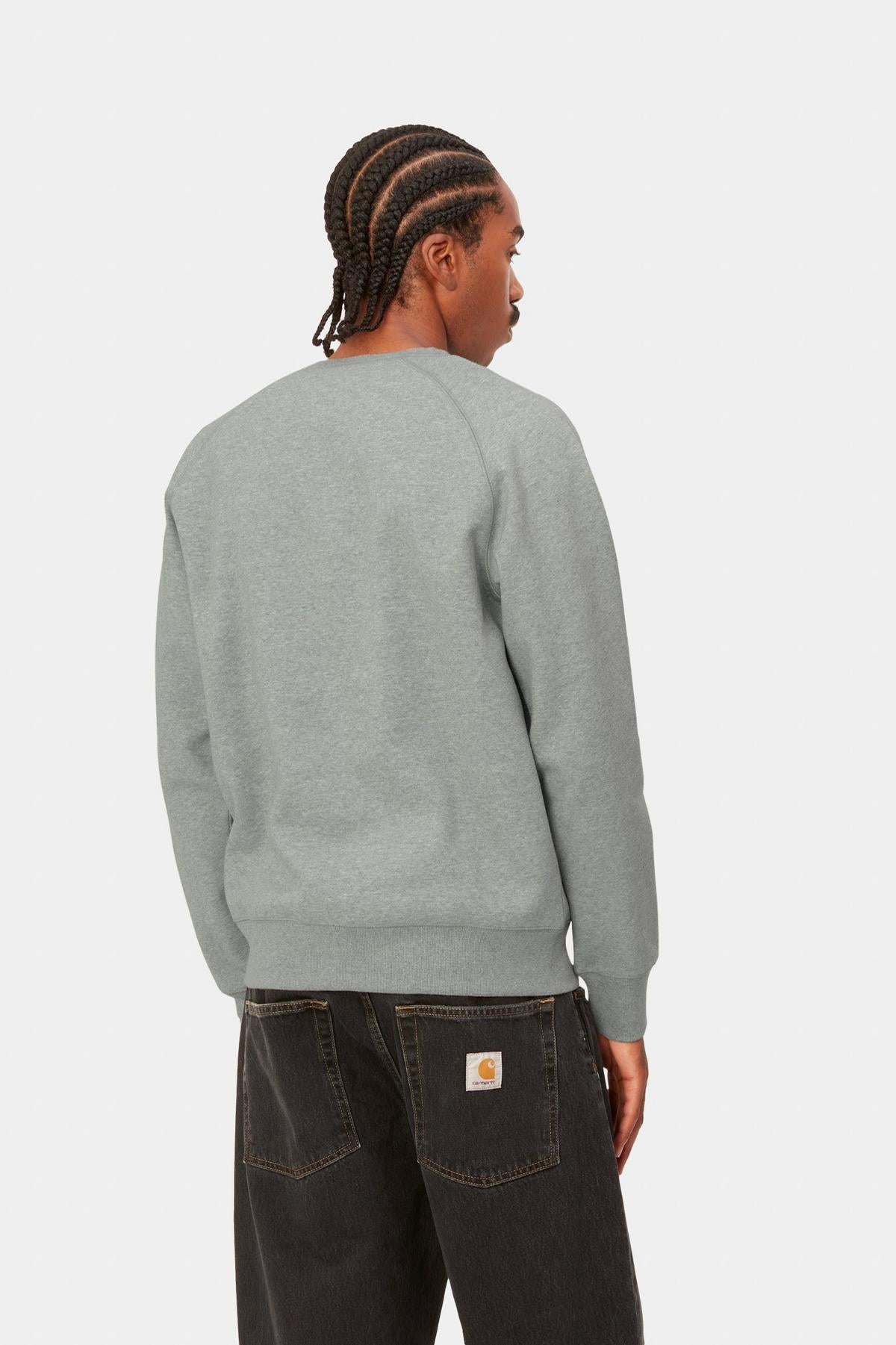 Carhartt WIP Chase Sweat-Grey Heather / Gold Grey Heather / Gold model front view