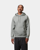 Carhartt WIP Hooded Chase Sweat in Grey Heather/Gold front view on model