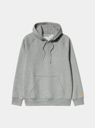 Front product view of the Carhartt WIP Hooded Chase Sweat in Grey Heather/Gold