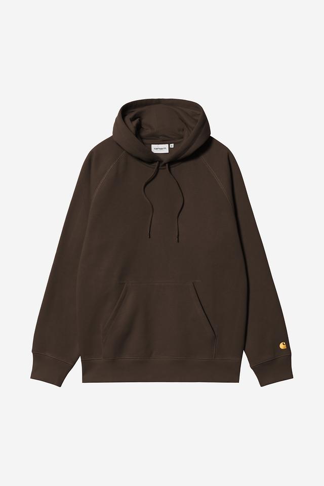 Brown hoodie with brand logo on a white background