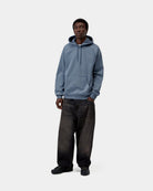 Carhartt WIP Hooded Chase Sweatshirt in Icesheet / Gold, shown on model with front view, hood, kangaroo pocket, and drawstrings.