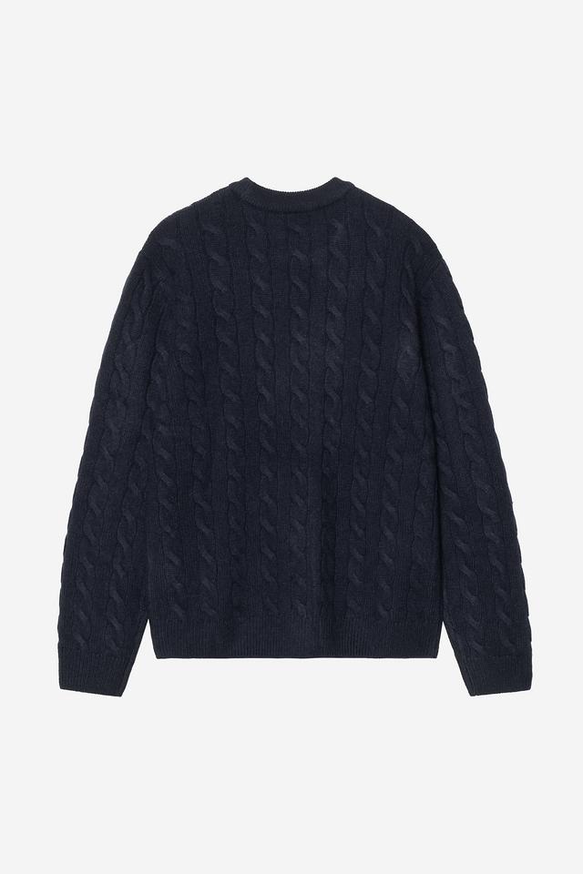 Carhartt WIP Signature Sweater-Deep Night / Glassy Pink Deep Night / Glassy Pink model front view