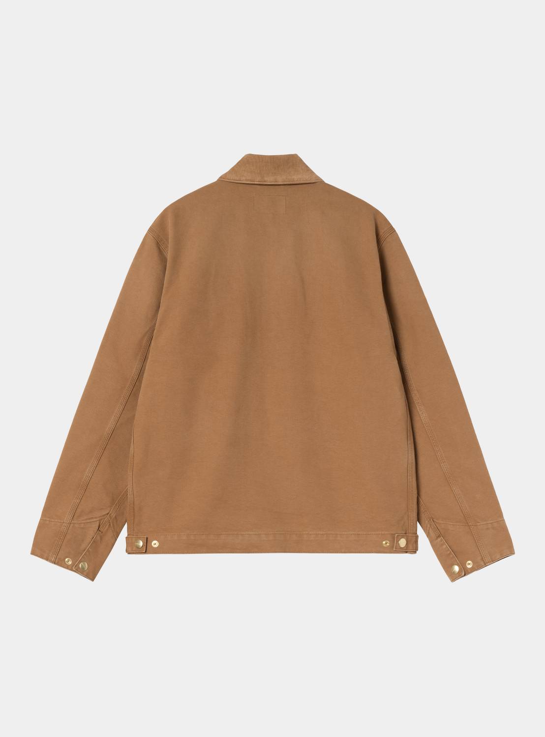 Carhartt WIP Detroit Jacket in Hamilton Brown, back view, with corduroy collar and snap-adjustable cuffs and hem.