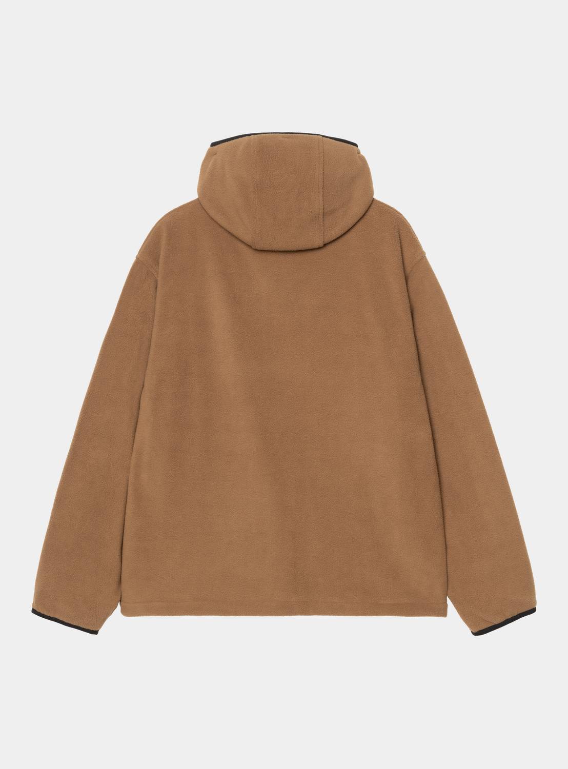 Carhartt WIP Blevin Liner in WIP H Brown, back view with hood and black trim at the cuffs and hem.