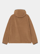 Carhartt WIP Blevin Liner in WIP H Brown, back view with hood and black trim at the cuffs and hem.
