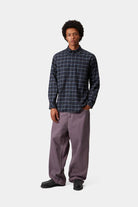 Carhartt WIP L/S Widmark Shirt-Widmark Check Jupiter Widmark Check  Jupiter model front view