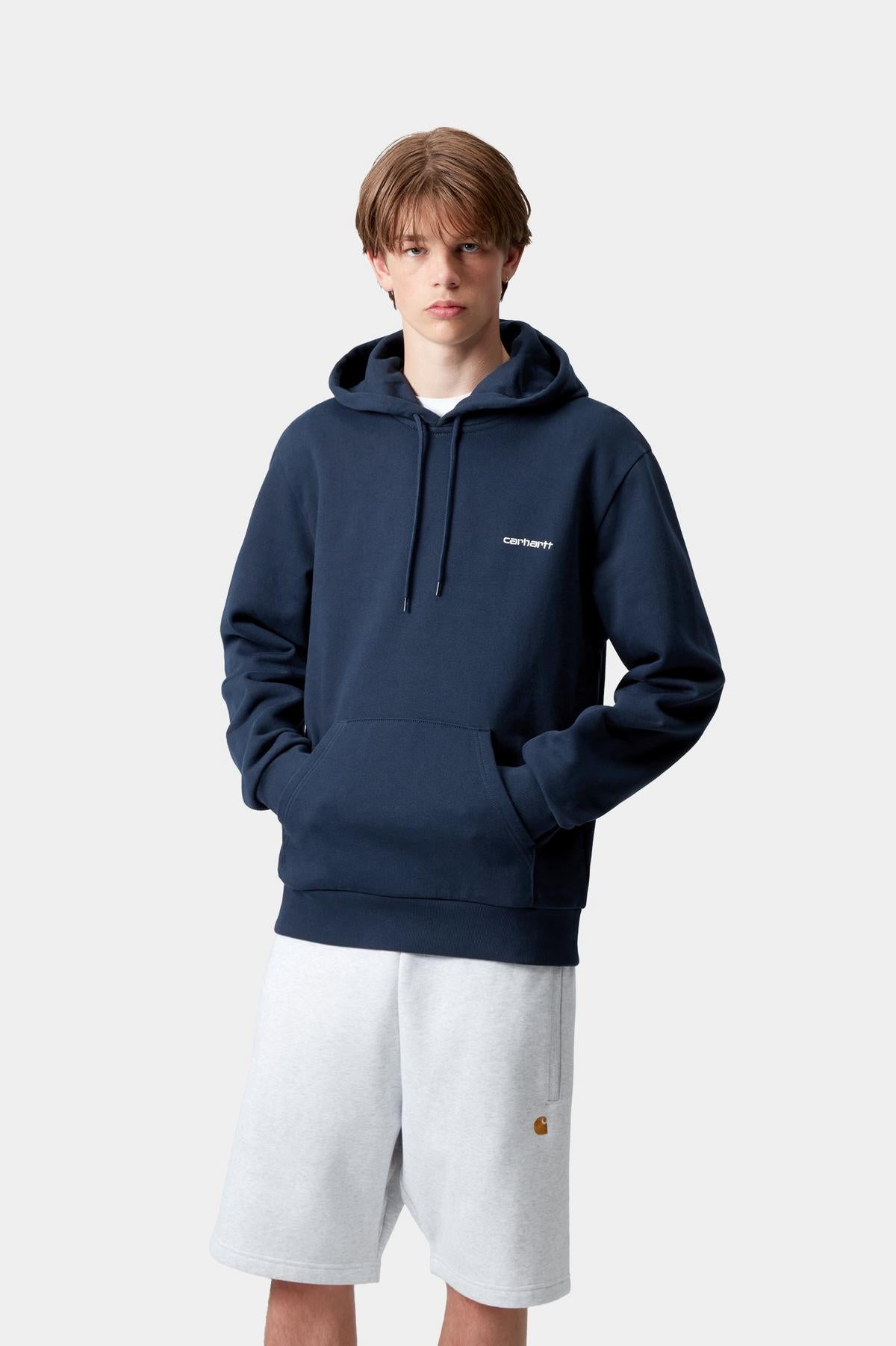 Carhartt WIP Hooded Script Embroidery Sweat-Jupiter/White Jupiter / White front view