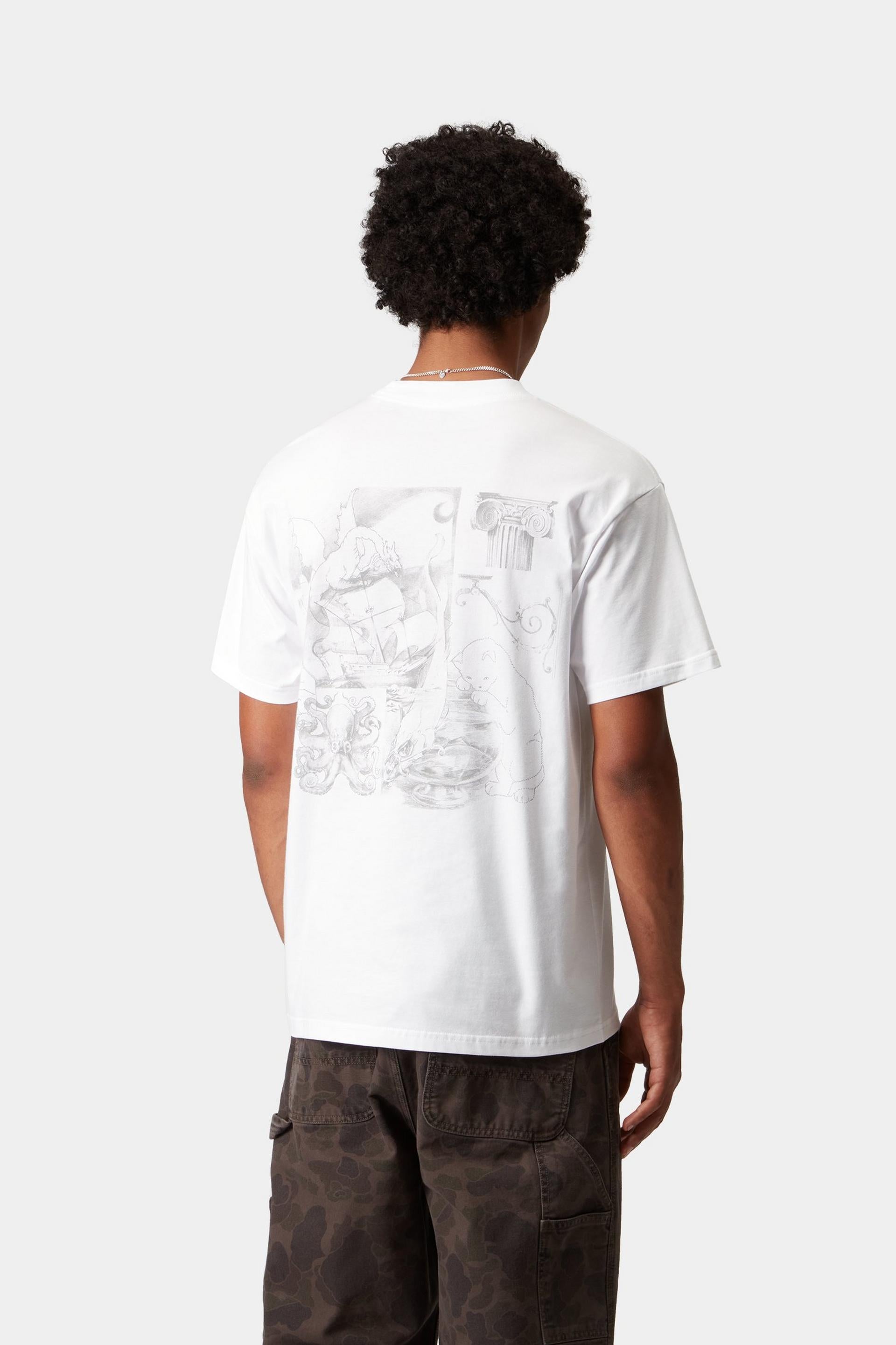 Men's Short Sleeve Okniceok 02 T-Shirt-White-Model Wearing Tee Showing Back View