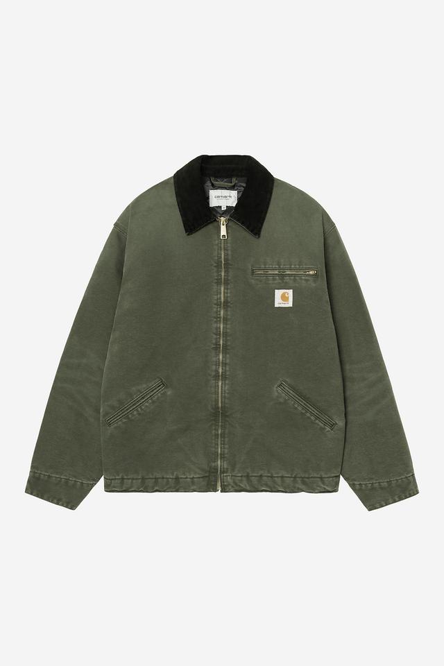 Green jacket with black collar on a white background