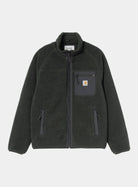 Carhartt WIP Prentis Liner in Raven / Black, front view, with zip front, funnel neck, chest pocket, and side pockets.