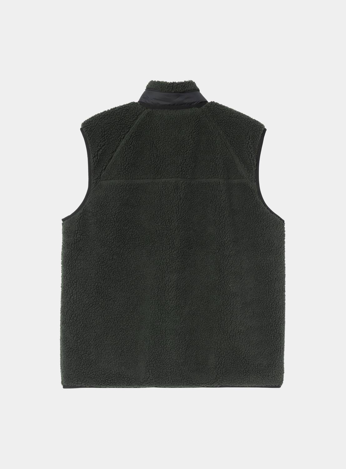 Carhartt WIP Prentis Vest Liner in Raven / Black, back view, with textured fleece and funnel neck.