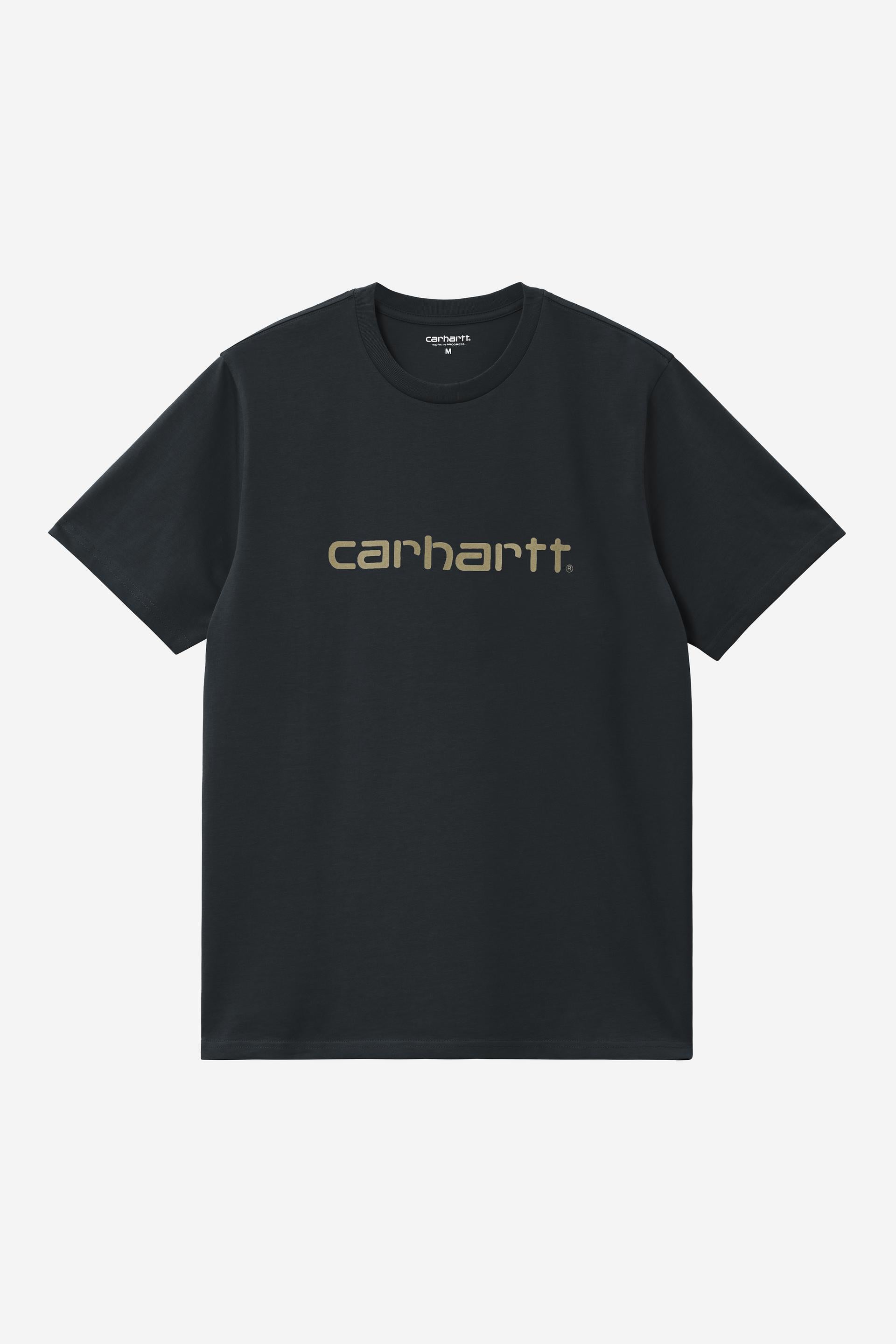 Carhartt WIP Short Sleeve Script T-Shirt-Deep Night / Gentle Green Deep Night / Gentle Green front view