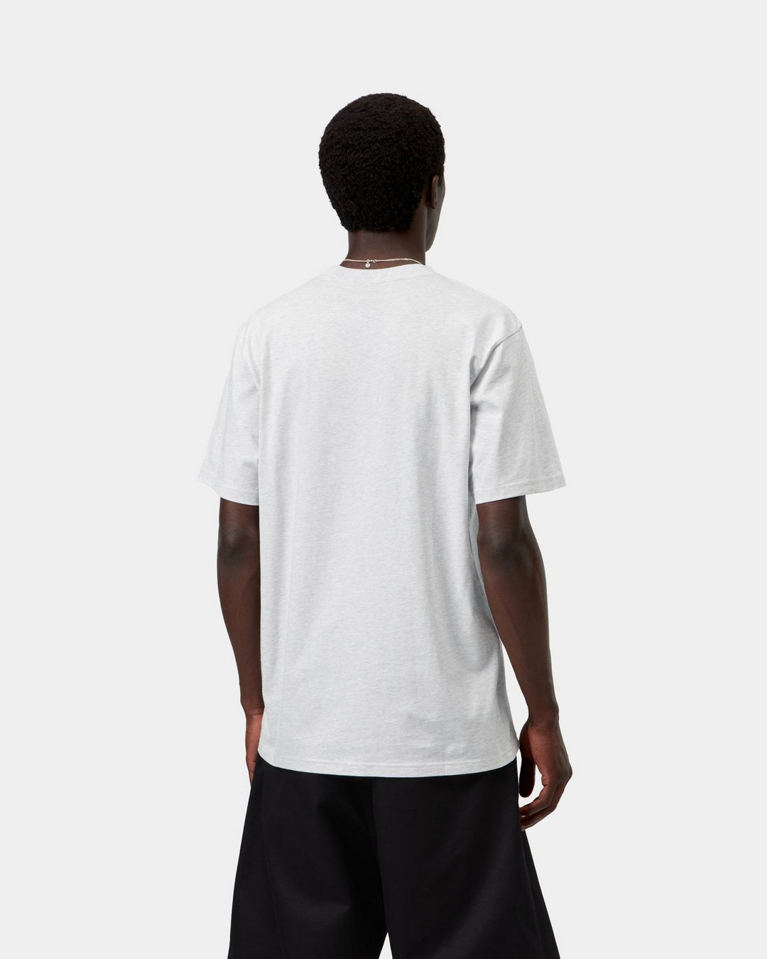 Carhartt WIP S/S Script T-Shirt in Ash Heather / Graphite, back view, worn by model.