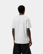 Carhartt WIP S/S Script T-Shirt in Ash Heather / Graphite, back view, worn by model.