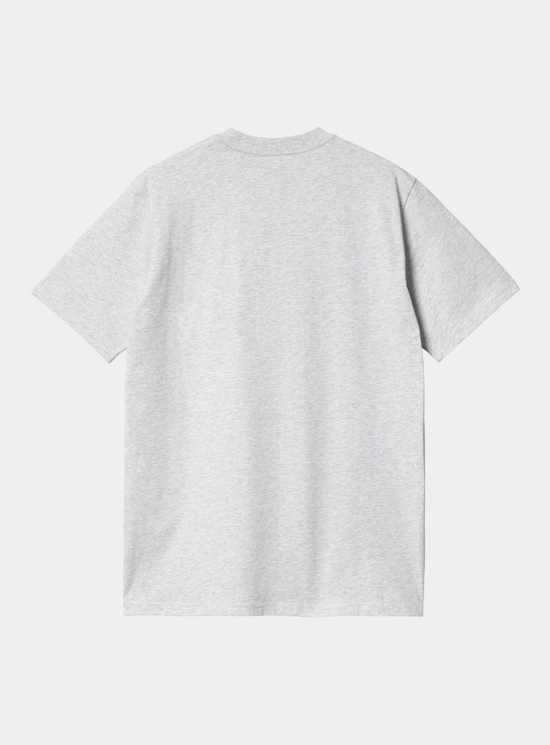 Carhartt WIP S/S Script T-Shirt in Ash Heather / Graphite, back view, short sleeves and crew neck visible.