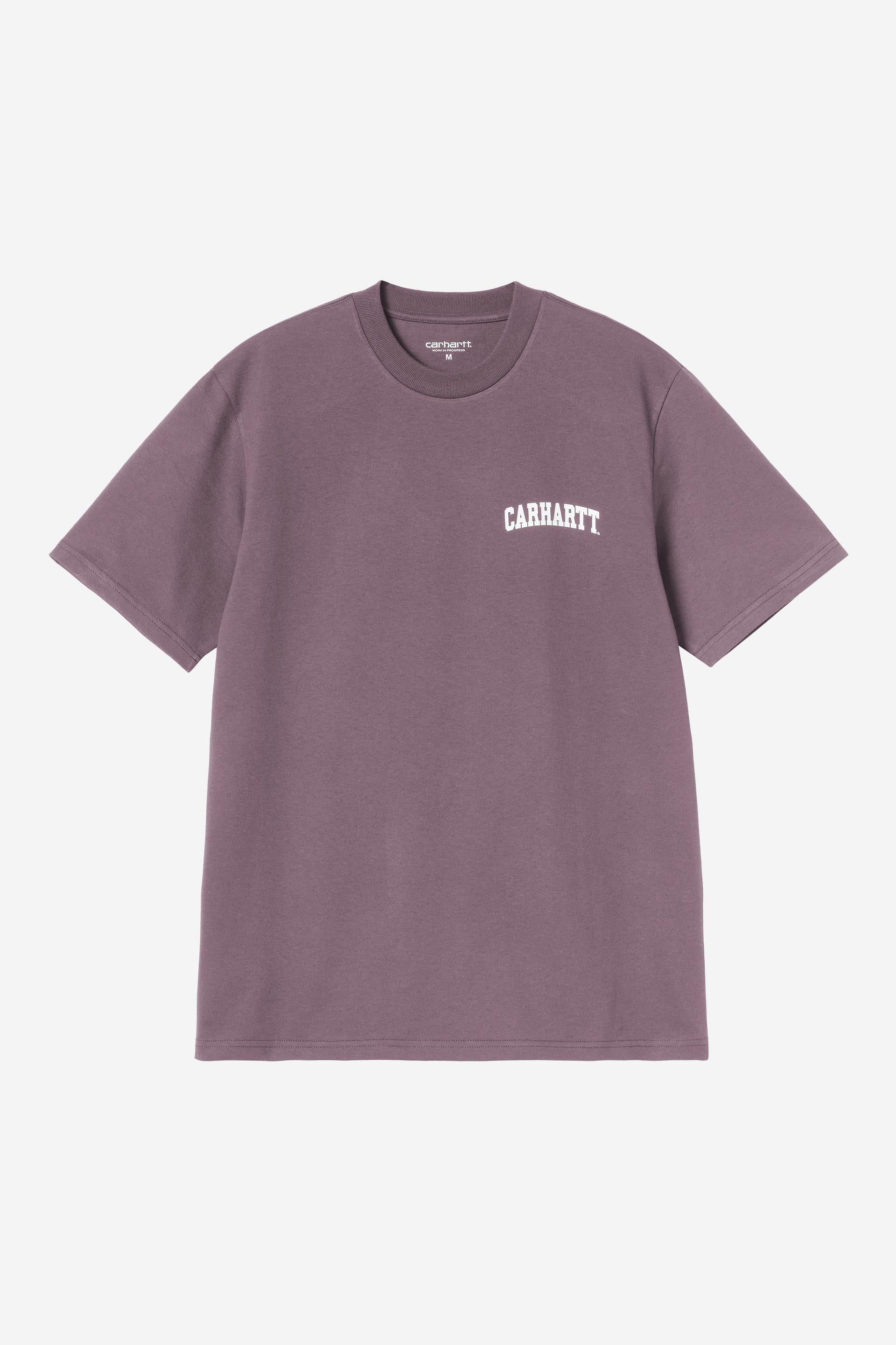 Men's Short Sleeve University Script T-Shirt-Phlox / White-Front View