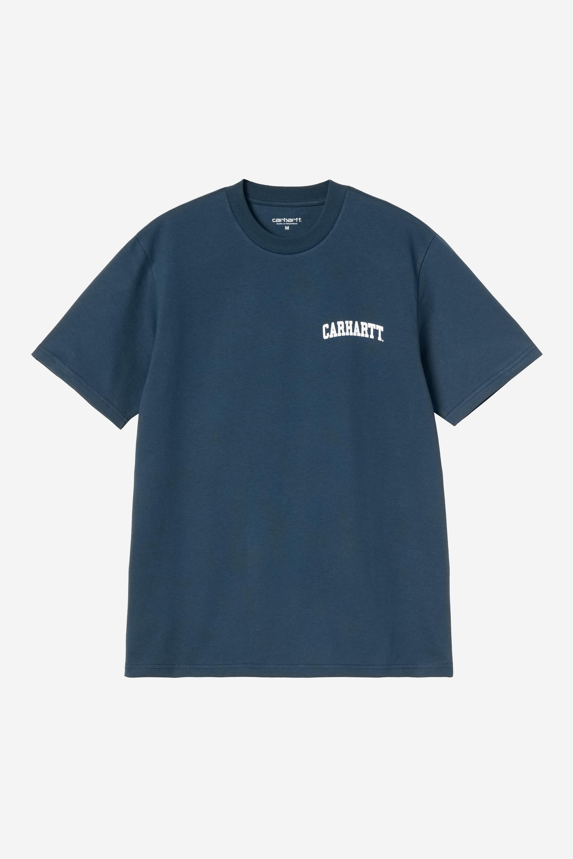 Carhartt WIP Short Sleeve University Script T-Shirt-Blue River / White Blue River / White front view