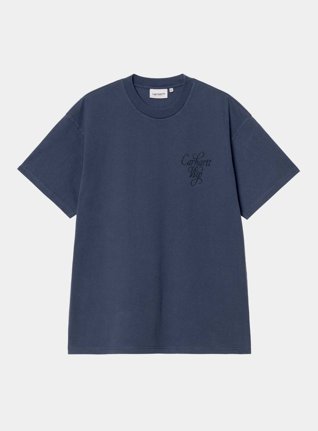 Carhartt WIP S/S Vestige T-Shirt in Blue, front view with small chest graphic print.